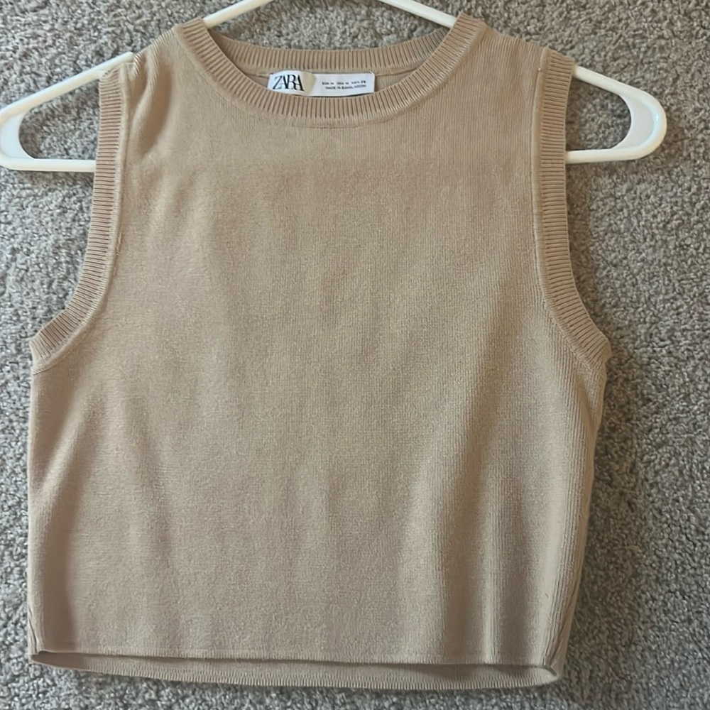 Zara Tan/Light Brown Cropped Knit Tank Top